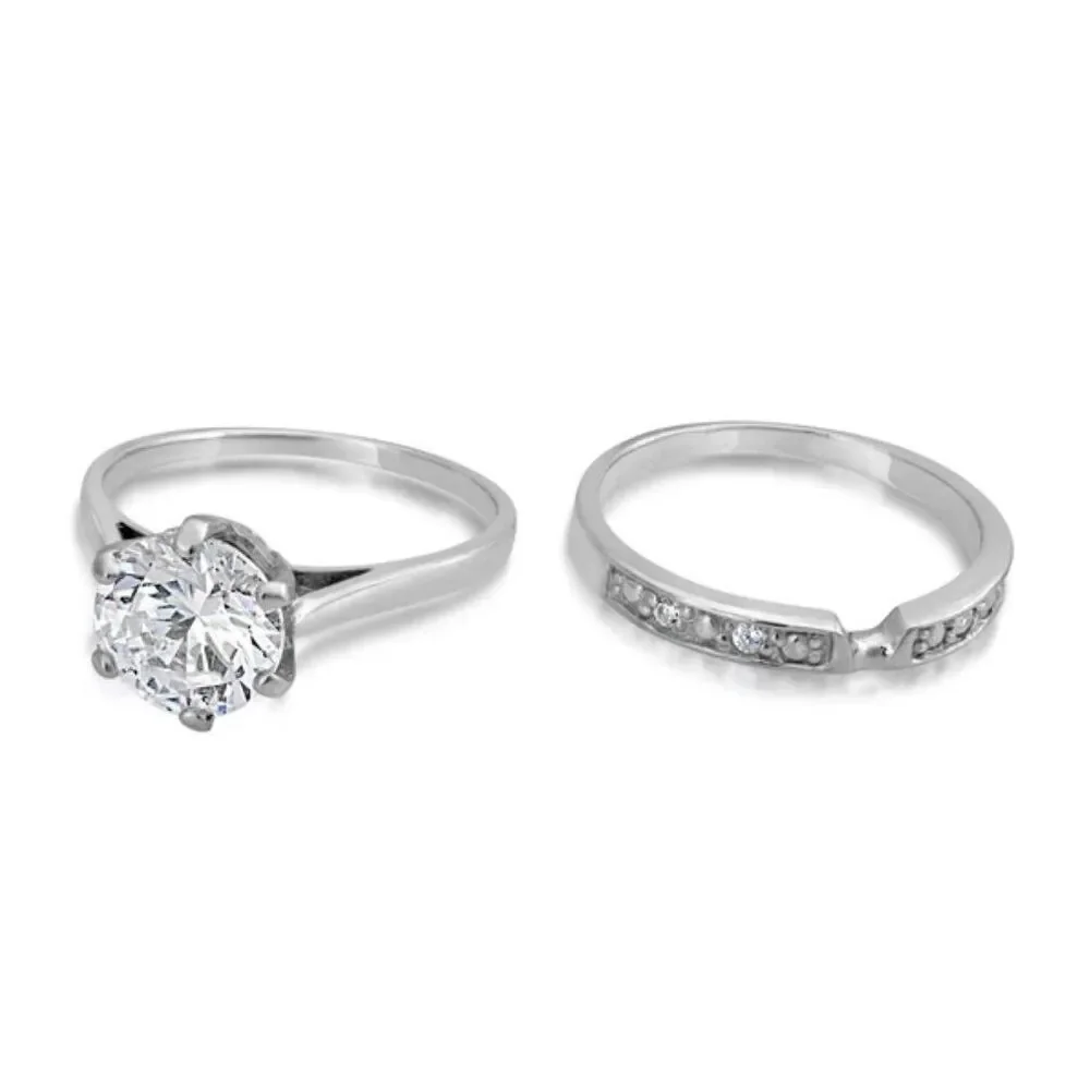 3Ct Round & Channel Set Pave Bridal/Wedding Ring Set Sz 8